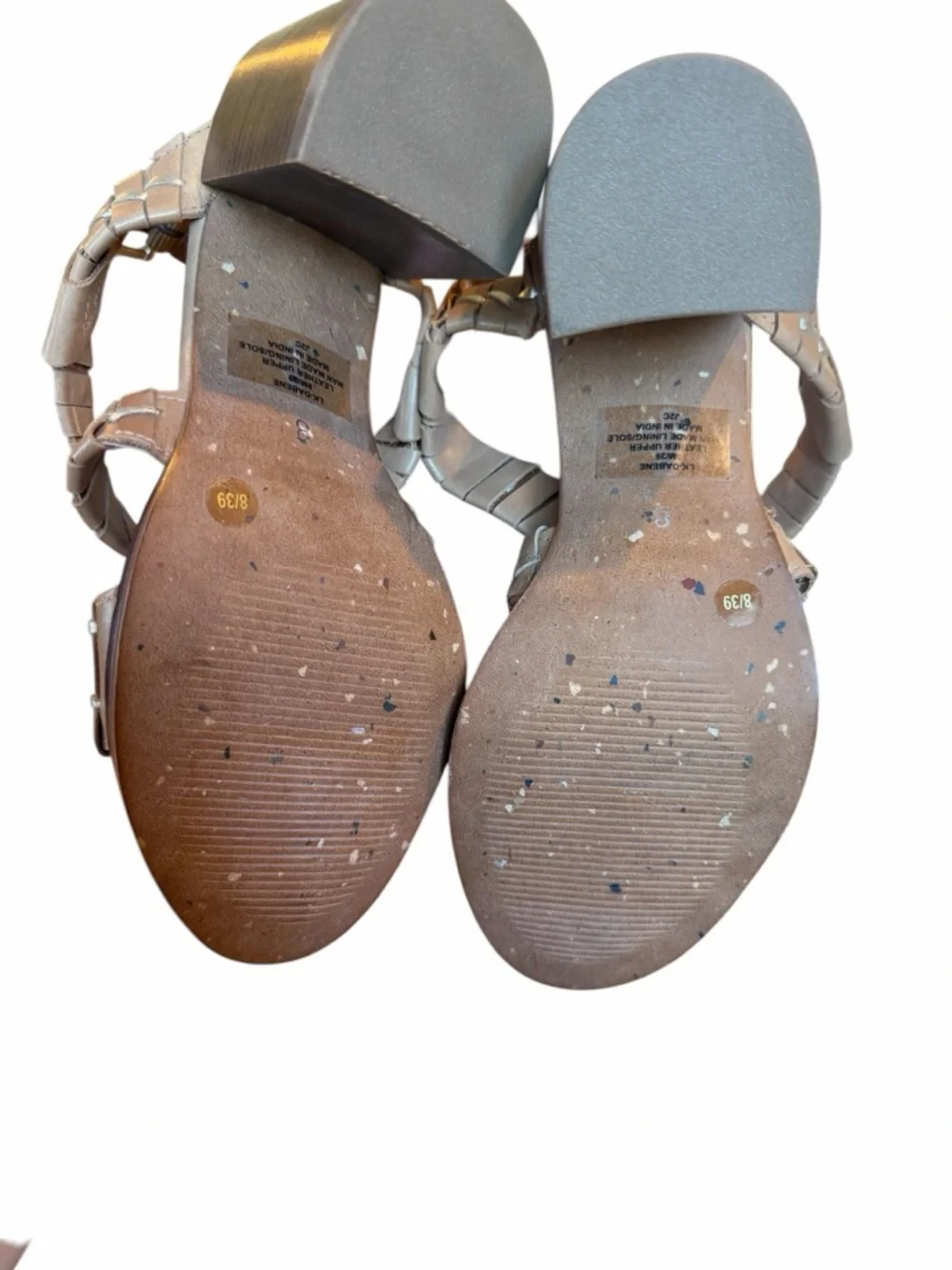 Lucky‎ Brand Beige Braided Leather Block Heel Sandals